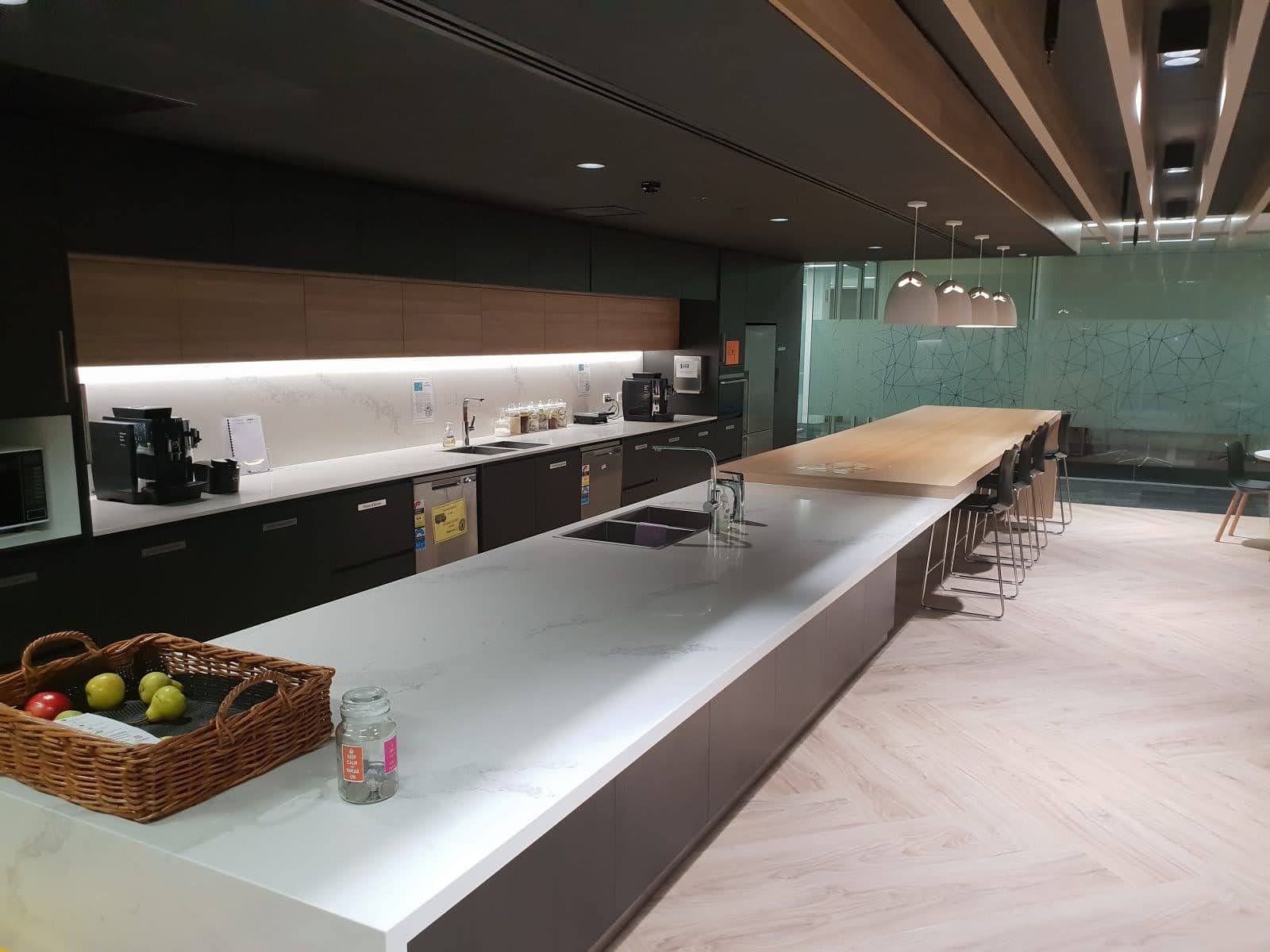 An office kitchen has been refurbished and designed by office fitout professionals
