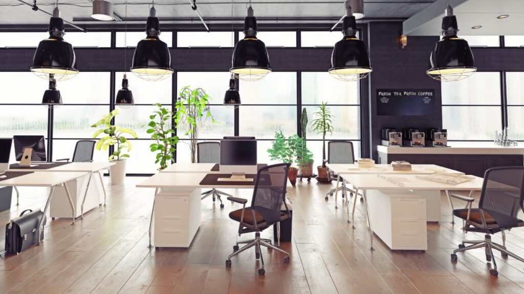 An office with a wide range of natural light is shown.